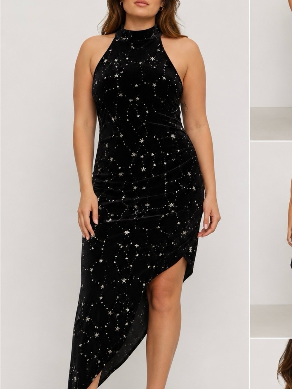 Cider black Velvet celestial Halter Asymmetrical Dress